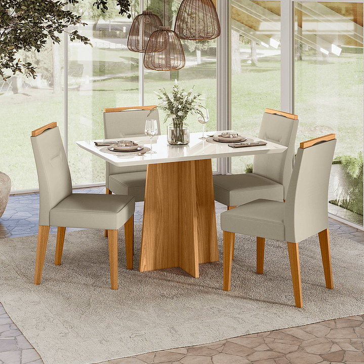 JUEGO DE COMEDOR ANNECY 120X80 CM VIDRIO 4 SILLAS BEIGE - 1