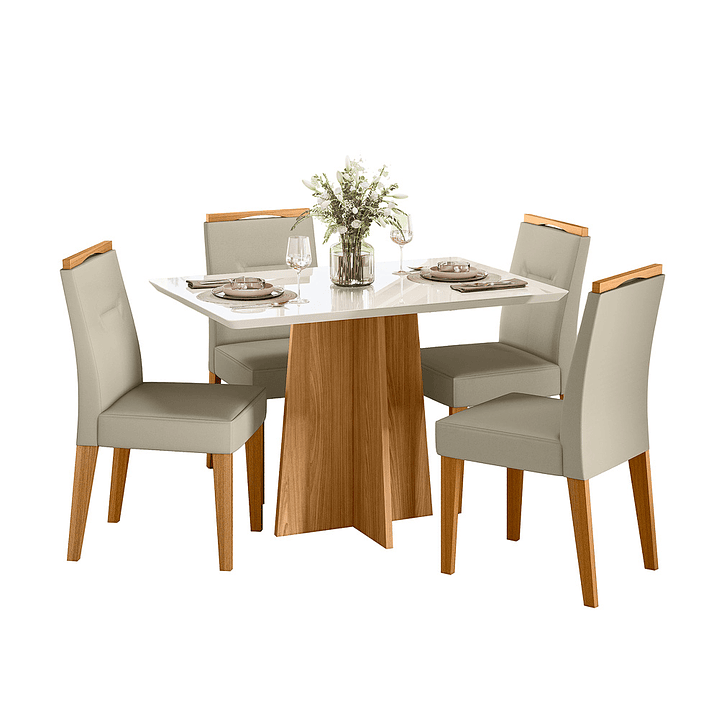 JUEGO DE COMEDOR ANNECY 120X80 CM VIDRIO 4 SILLAS BEIGE - 2