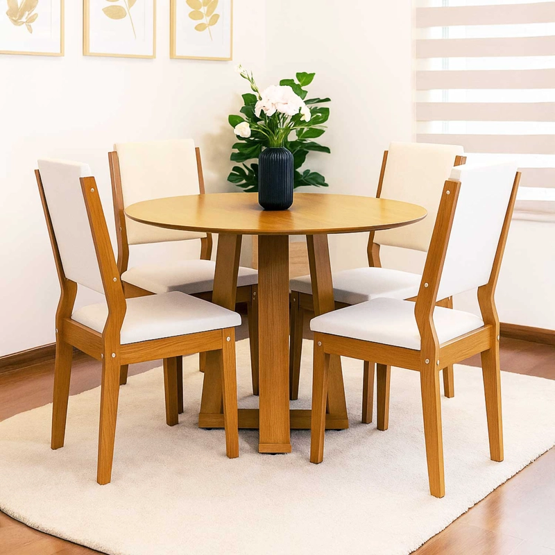 JUEGO DE COMEDOR RAVELLO 100X100 CM 4 SILLAS BEIGE - 1