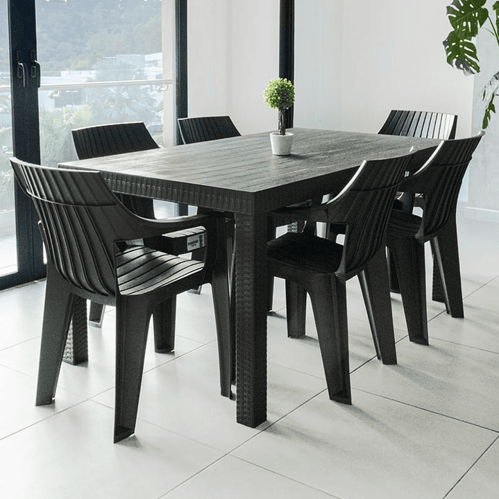 JUEGO DE COMEDOR TERRAZA MACAO CHOCOLATE 155X90 CM 6 SILLAS - 1