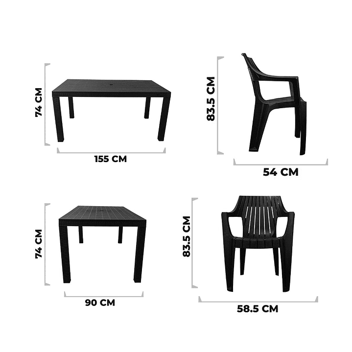 JUEGO DE COMEDOR TERRAZA MACAO CHOCOLATE 155X90 CM 6 SILLAS - 6