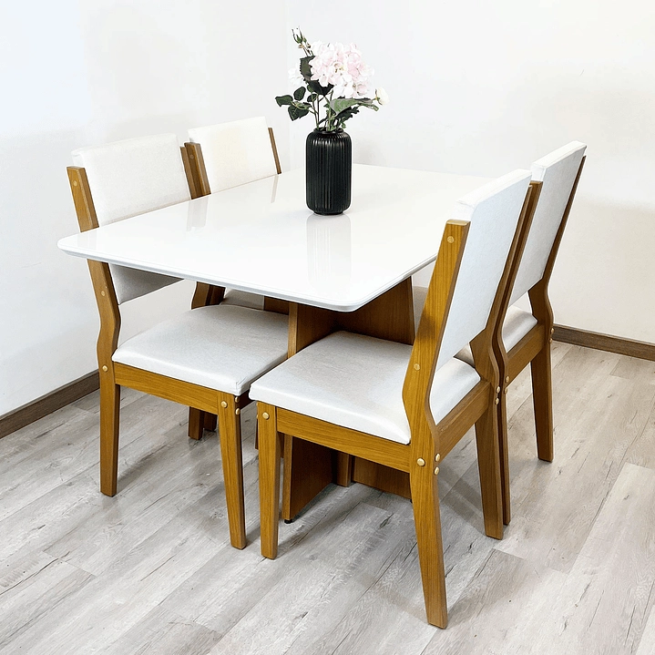 JUEGO DE COMEDOR ENCANTO 120X80 CM VIDRIO 4 SILLAS BEIGE - 1