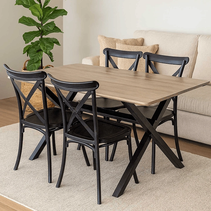 JUEGO DE COMEDOR VERMONT 4 SILLAS CROSSBACK NEGRAS - 1