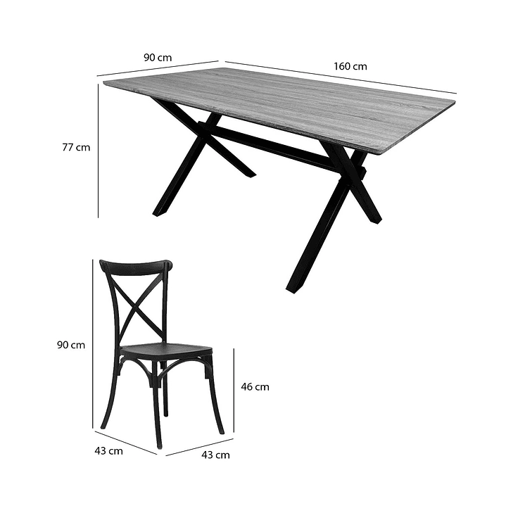 JUEGO DE COMEDOR VERMONT 4 SILLAS CROSSBACK NEGRAS - 7