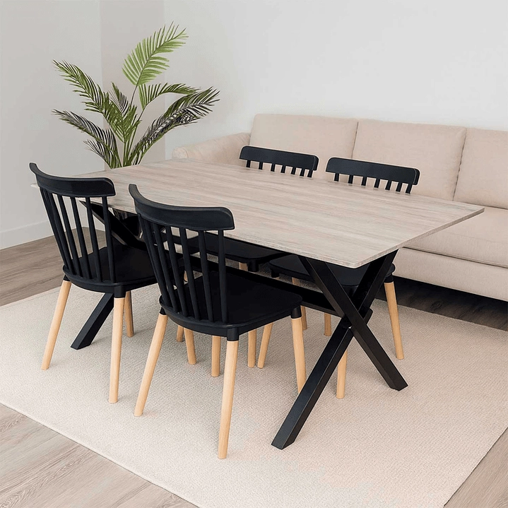 JUEGO DE COMEDOR VERMONT 4 SILLAS WINDSOR NEGRAS - 1