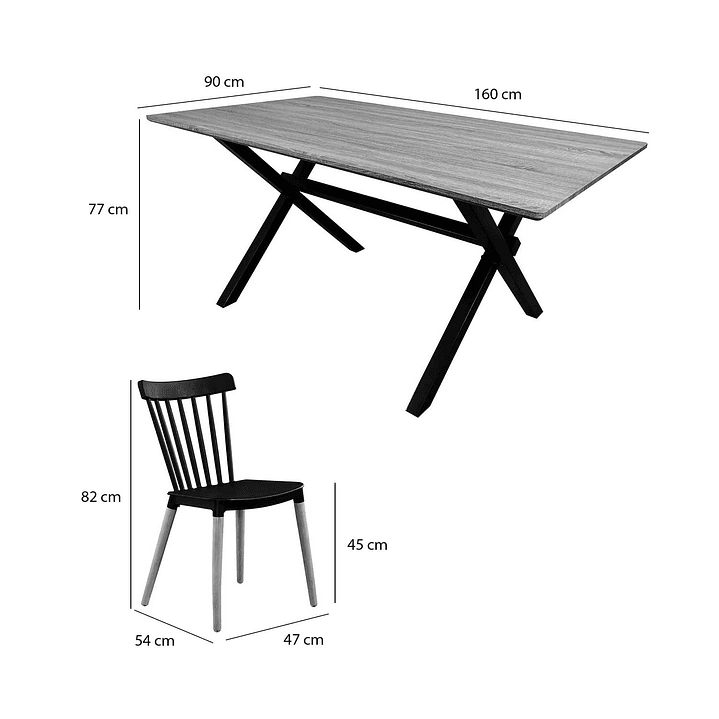 JUEGO DE COMEDOR VERMONT 4 SILLAS WINDSOR NEGRAS - 7