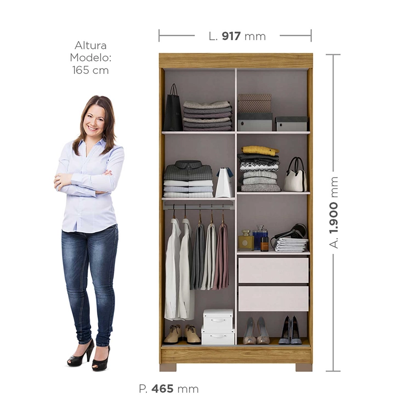 Closet 2 puertas corredera Lumière 190x46,5x 91,7 - 2