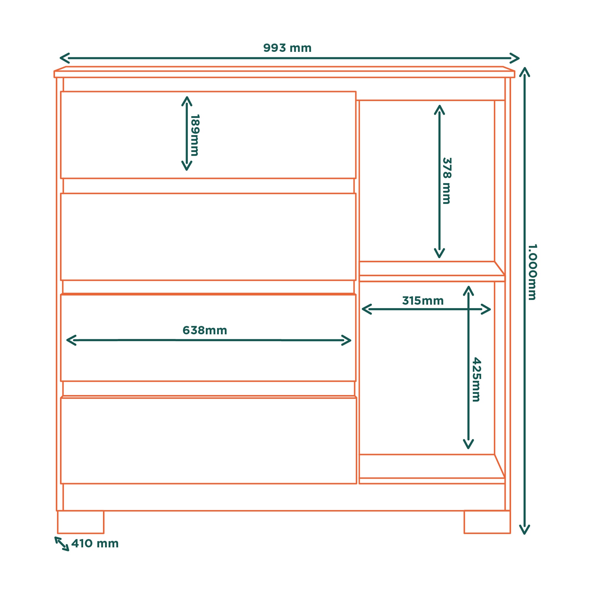 COMODA 4 CAJONES 1 PUERTA ALESSIA BLANCA 100 x 99,3 x 41 - 2