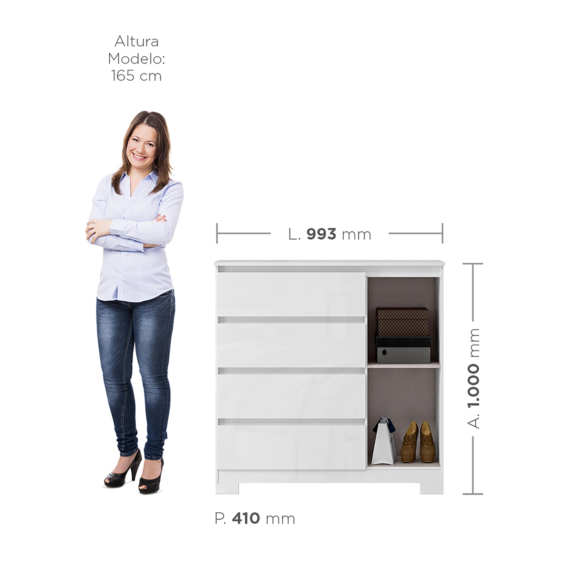COMODA 4 CAJONES 1 PUERTA ALESSIA BLANCA 100 x 99,3 x 41 - 3