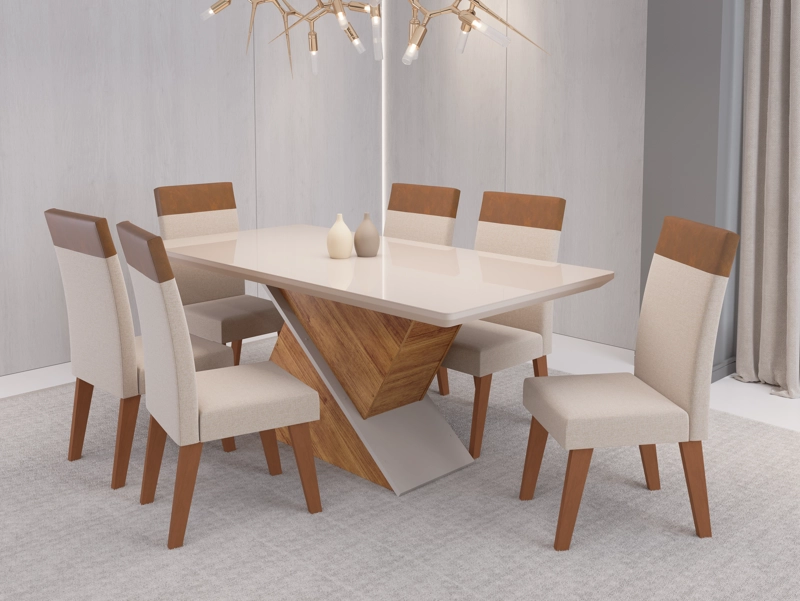 JUEGO DE COMEDOR 6 SILLAS ELITE BEIGE 82 cm x 90 cm x 180 cm - 1