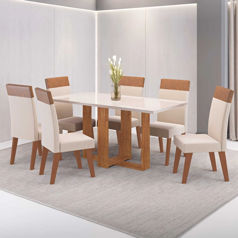JUEGO DE COMEDOR 6 SILLAS IMPERIAL BEIGE 80 x 80 x 160 cm - 1