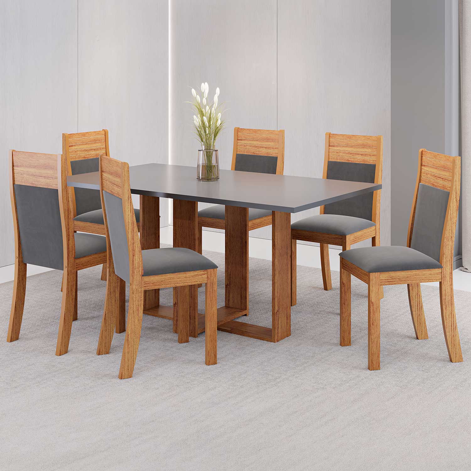 JUEGO DE COMEDOR 6 SILLAS TOSCANA GRIS  80 x 80 x 160 - 1