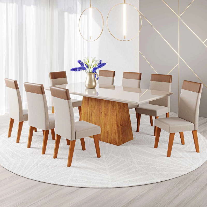 JUEGO DE COMEDOR 8 SILLAS TERRANOVA BEIGE 79,5 x 90 x 200 cm - 1