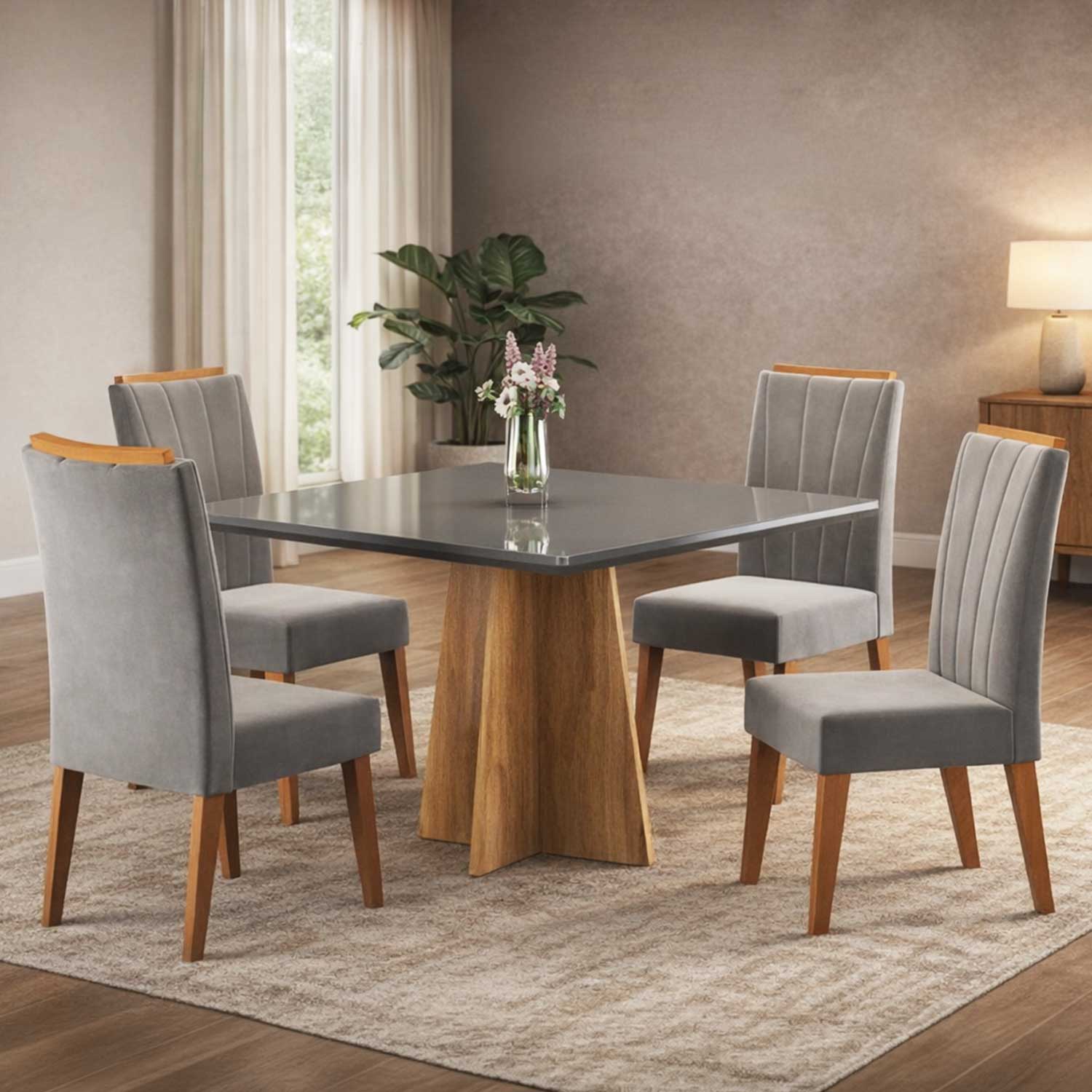 JUEGO DE COMEDOR 4 SILLAS HERA GRIS 77,6 x 90 x 90 cm - 1