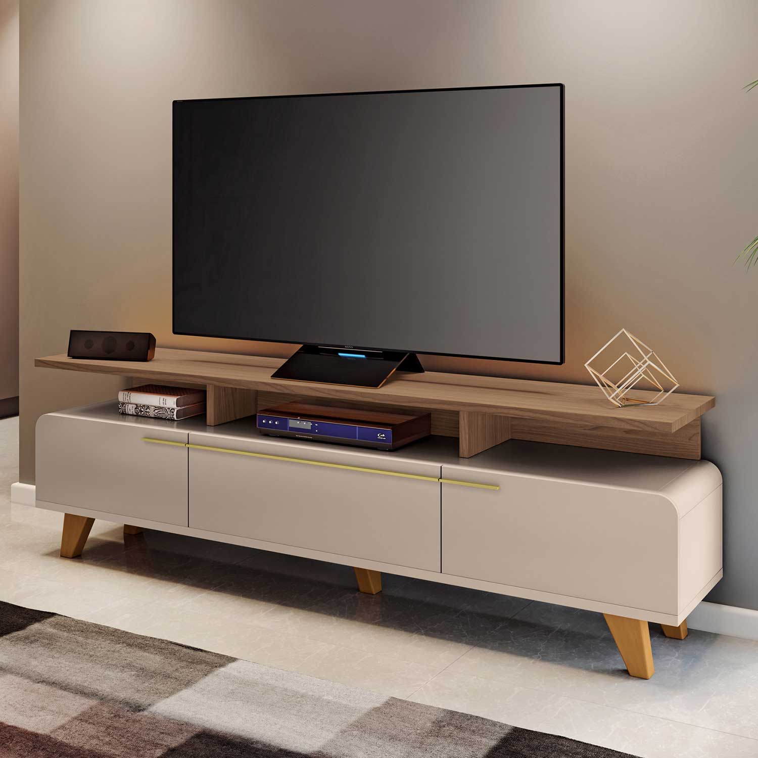 RACK SIENA TV 70' 2.0 OFF WHITE CASTAÑO 200 x 61 x 38 cm - 1