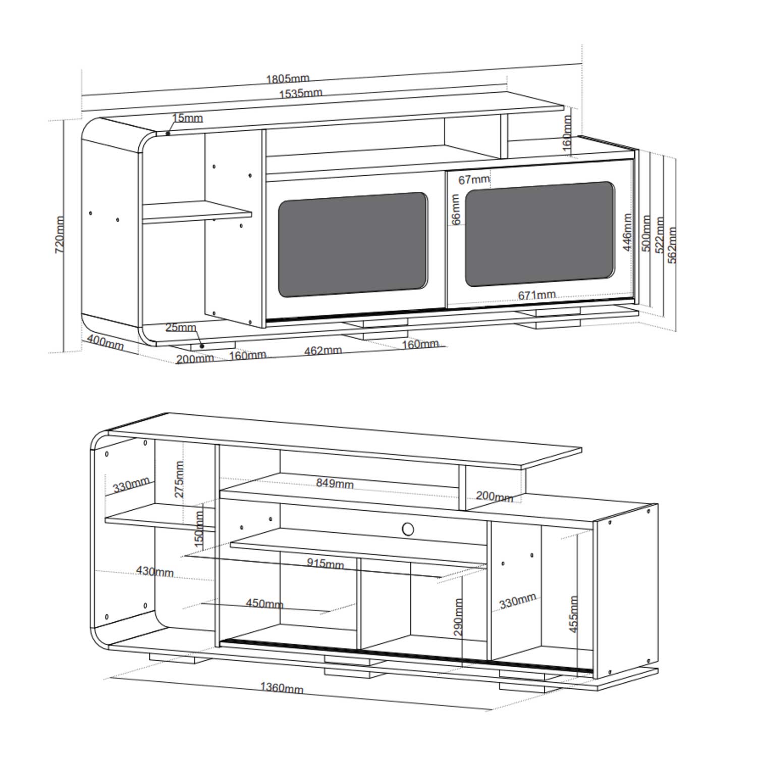 RACK TV RIVIERA COLOR MIEL HASTA 75"  (72 x 40 x 180, 5 cm) - 2