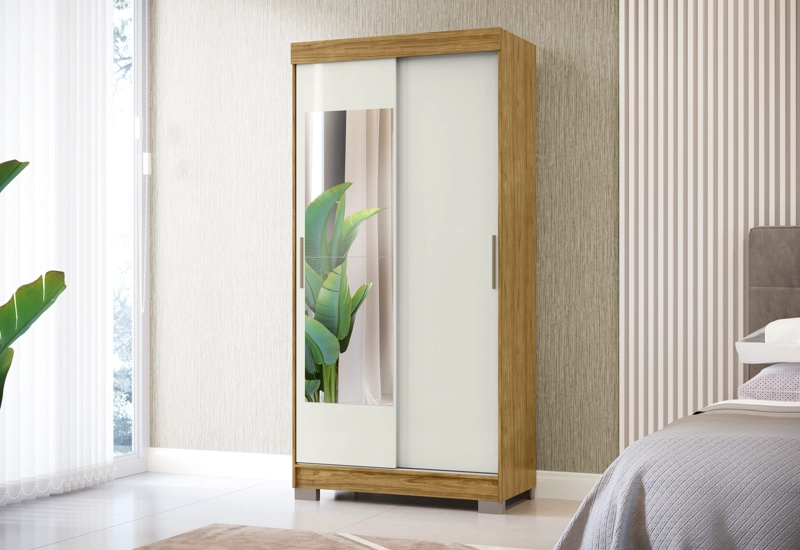 CLOSET 2 PUERTAS CORREDERA LUMIÈRE 190 X 91,7 X 46,5 MARROCO OFF WHITE CON ESPEJO - 1