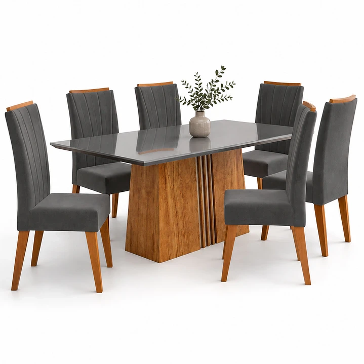 JUEGO DE COMEDOR 6 SILLAS GLAMOUR VIDRIO GRIS - 2