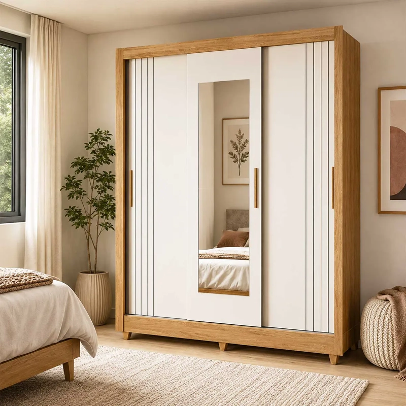 CLOSET 3 PUERTAS BOLIVIA FREIJO OFF WHITE CON ESPEJO. - 1