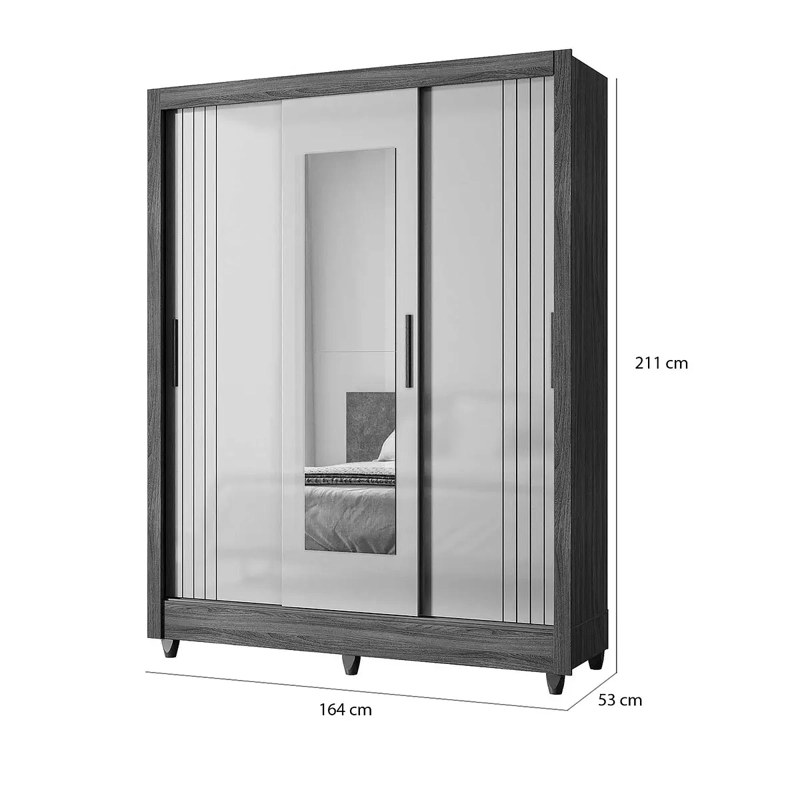 CLOSET 3 PUERTAS BOLIVIA FREIJO OFF WHITE CON ESPEJO. - 4