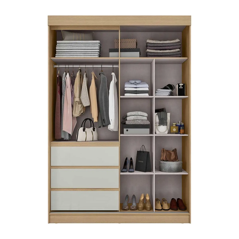 CLOSET 3 PUERTAS CON ESPEJO BAGDA CASTAÑO/ OFF WHITE - 2