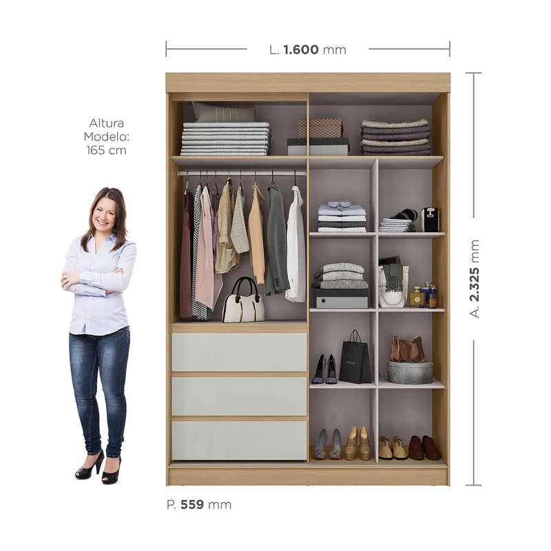 CLOSET 3 PUERTAS CON ESPEJO BAGDA CASTAÑO/ OFF WHITE - 4
