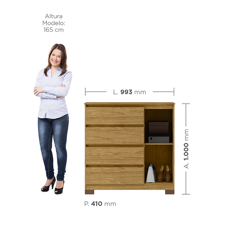COMODA 4 CAJONES 1 PUERTA ALESSIA MARROCO/ MARROCO 100 X 99,3 X 41 - 6