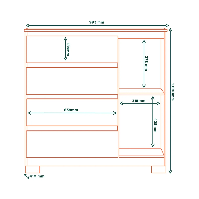 COMODA 4 CAJONES 1 PUERTA ALESSIA MARROCO/ MARROCO 100 X 99,3 X 41 - 7