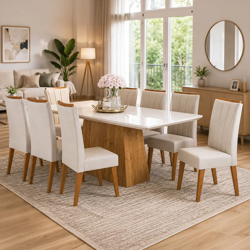 JUEGO DE COMEDOR 8 SILLAS VALERIO BEIGE 79,5 X 90 X 200 CM - 1