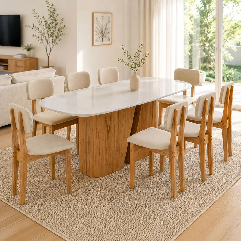 JUEGO DE COMEDOR 2.00 YASMIN VIDRIO 8 SILLAS BEIGE - 1