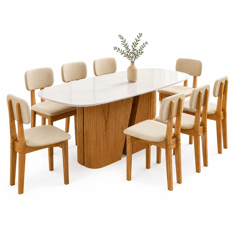 JUEGO DE COMEDOR 2.00 YASMIN VIDRIO 8 SILLAS BEIGE - 2