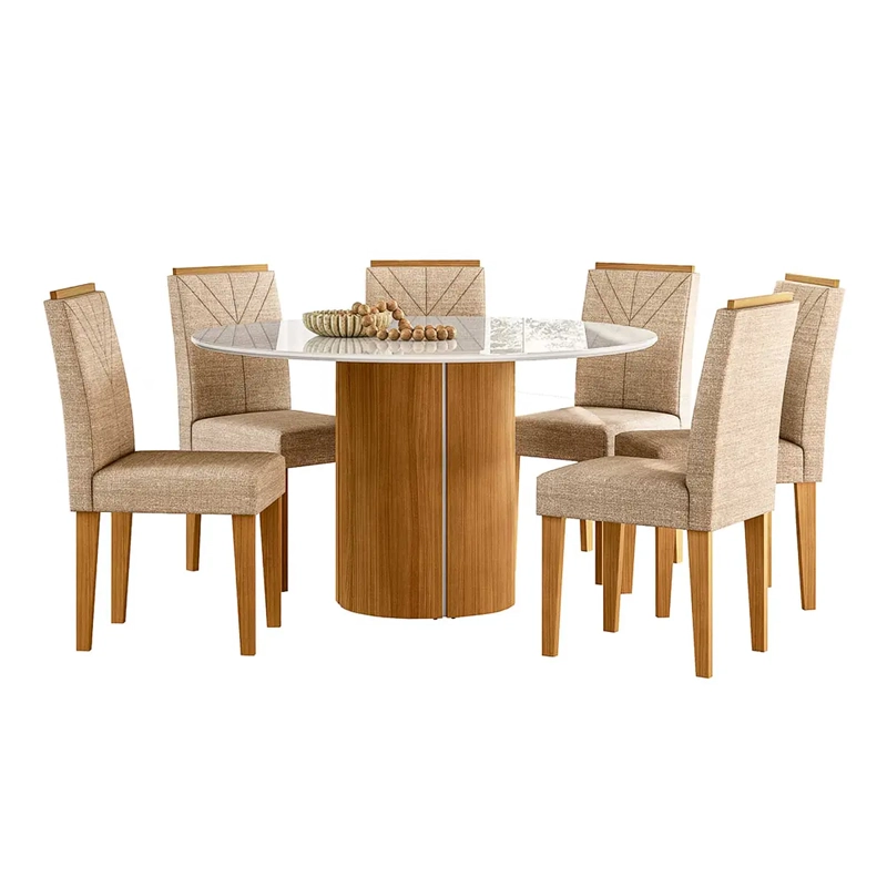 JUEGO DE COMEDOR REDONDO 6 SILLAS SERENA VIDRIO 1.35 BEIGE - 2