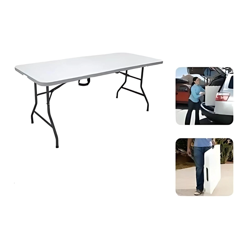 MESA TODODESCUENTO PLEGABLE 180 CM FACIL ARMADO BLANCO - 4