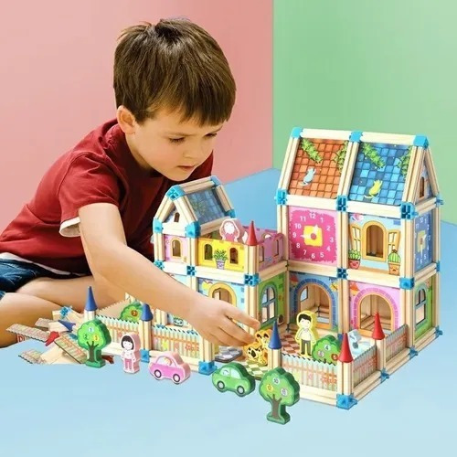 CASTILLO ARMABLE BLOQUES MADERA JUGUETE NIÑO REGALO - 2