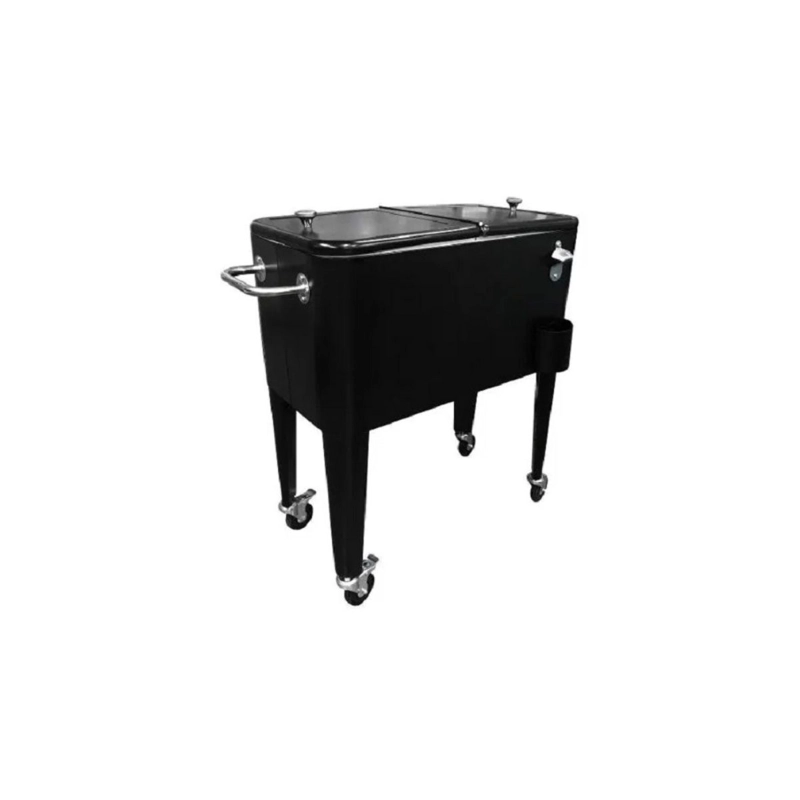 COOLER RETRO METALICO NEGRO CON MANILLA Y RUEDAS 60 LITROS - 1