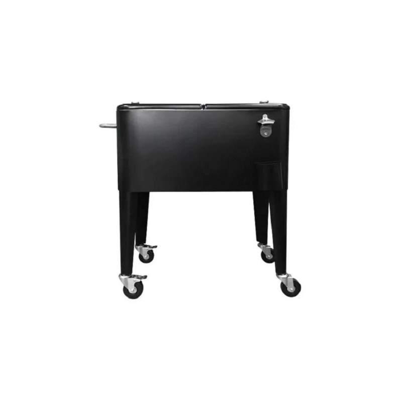 COOLER RETRO METALICO NEGRO CON MANILLA Y RUEDAS 60 LITROS - 2