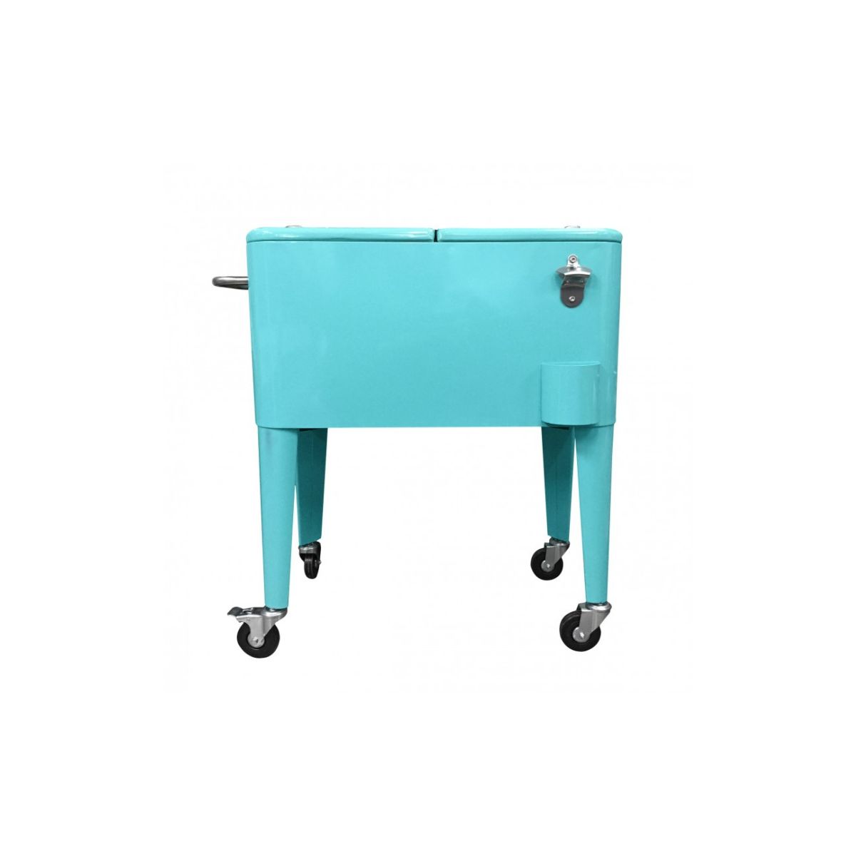 COOLER RETRO METALICO CON RUEDAS 60 LTS- TURQUESA - 2