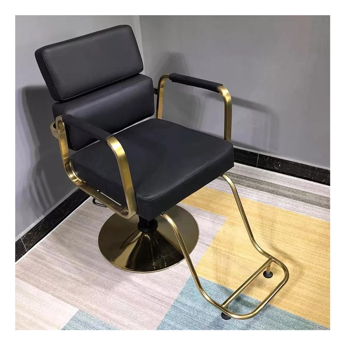SILLA TODODESCUENTO NEGRO/ DORADO BARBERO SALON PELUQUERIA PROFESIONAL VINTAGE - 6
