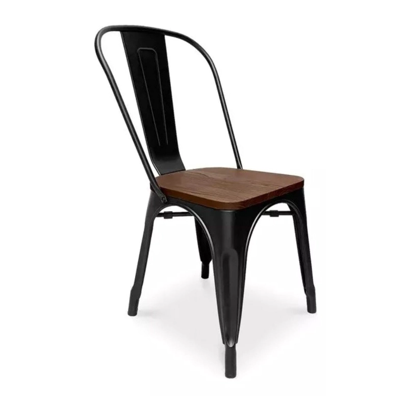 PACK TODODESCUENTO LIBRE DISPOSICIÓN ACERO NEGRO 4 SILLA TOLIX ASIENTO DE MADERA OSCURO - 1
