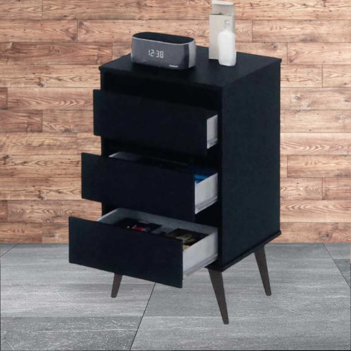 VELADOR TODODESCUENTO MDF NEGRO MESA NOCHE MOD ODIN MUEBLE DORMITORIO - 2