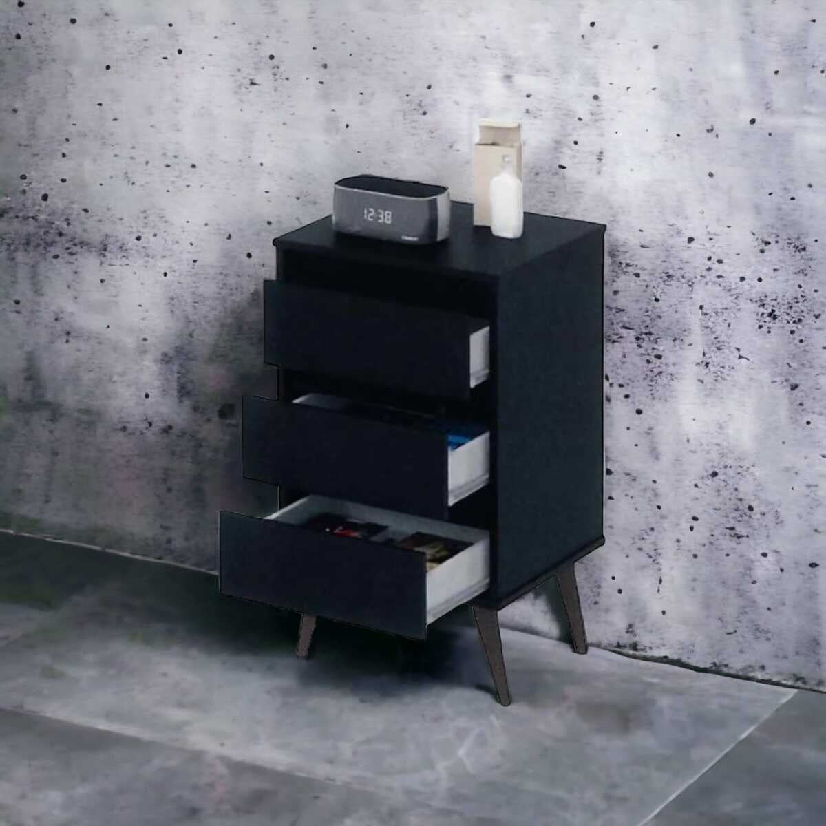 VELADOR TODODESCUENTO MDF NEGRO MESA NOCHE MOD ODIN MUEBLE DORMITORIO - 3