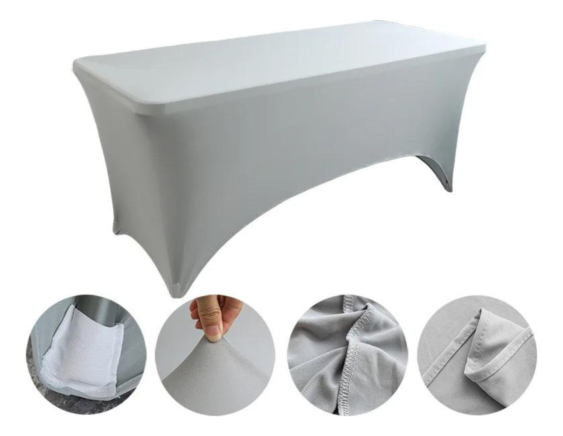 MANTEL FORRO SPANDEX PARA MESA PLEGABLE 1.80 MTS, GRIS - 3