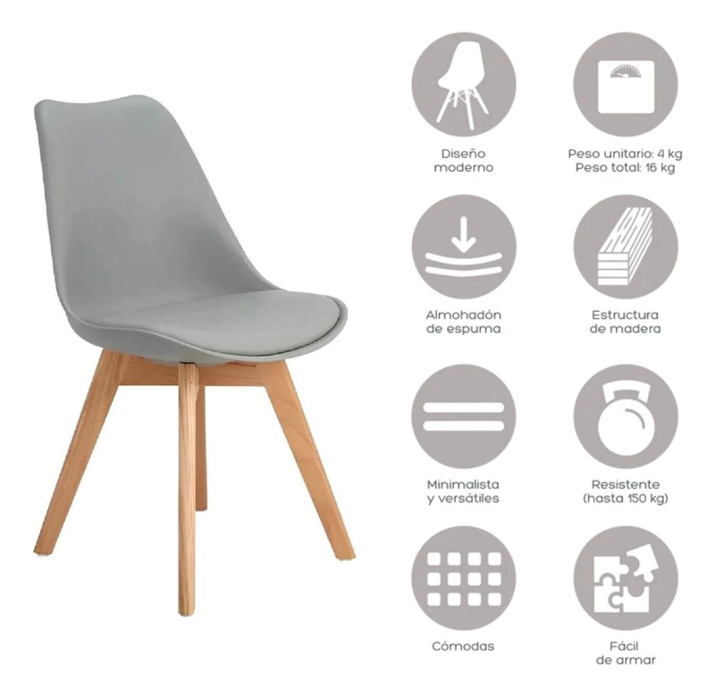 PACK TODODESCUENTO LIBRE DISPOSICIÓN GRIS 4 SILLAS TULIP COMEDOR BAR NEGOCIO - 5
