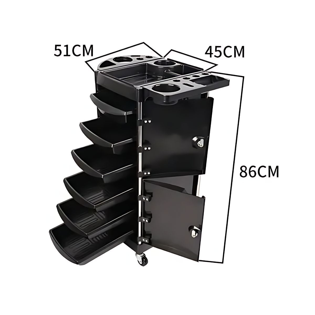CARRO AYUDANTE TODODESCUENTO 45 CM X 86 CM PELUQUERIA 6 GAVETAS CON CERRADURAS NEGRO TD! - 1
