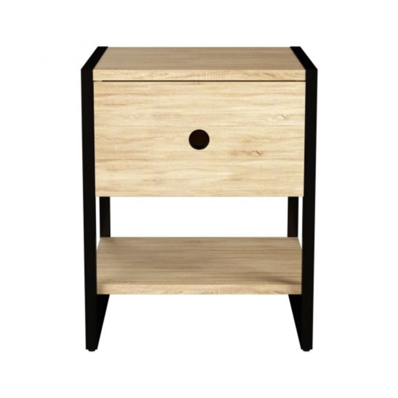 VELADOR TODODESCUENTO MADERA NATURAL INDUSTRIAL 1 CAJÓN CAFÉ Y NEGRO - 2