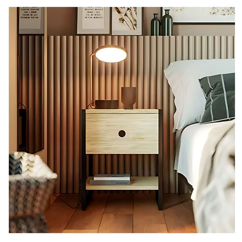VELADOR TODODESCUENTO MADERA NATURAL INDUSTRIAL 1 CAJÓN CAFÉ Y NEGRO - 4