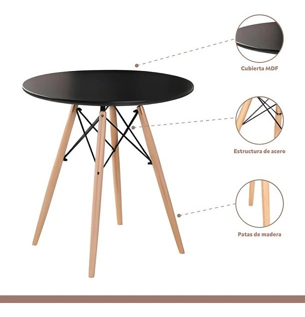 MESA TODODESCUENTO TIPO EAMES REDONDA NEGRO 80 CM MADERA MUEBLE DISEÑO - 3