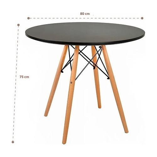 MESA TODODESCUENTO TIPO EAMES REDONDA NEGRO 80 CM MADERA MUEBLE DISEÑO - 4