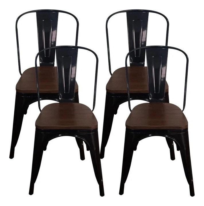 PACK 4 SILLAS TOLIX BASE DE MADERA- NEGRAS - 1