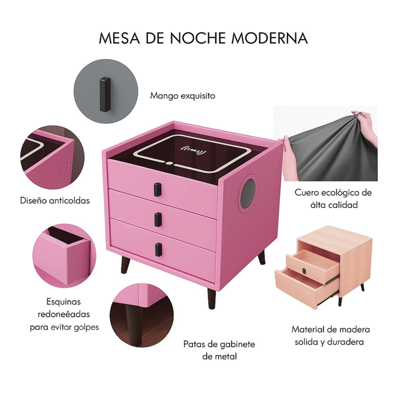 VELADOR SMART 2.0 CARGA INALAMBRICA PARLANTE LUZ- ROSADO - 4